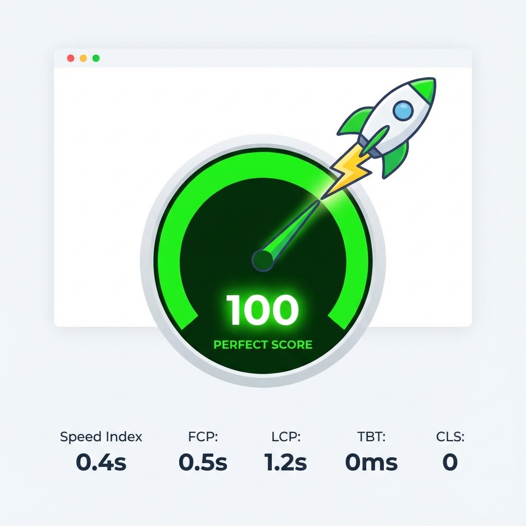 Speed test meter showing 100% performance
